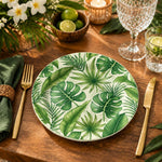 Daily Decorative Charger Plate – Green Leaf Field Allover decorative charger plate on a styled table.