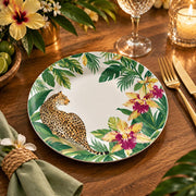Daily Decorative Charger Plate – Tropical Wreath Cat decorative charger plate on a styled table.