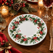 Christmas Decorative Charger Plate – Holly Wreath Berries decorative charger plate on a styled table.