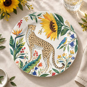 Daily Decorative Charger Plate – Leopard Sunflower decorative charger plate on a styled table.
