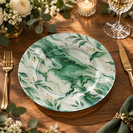 Daily Decorative Charger Plate – Soft Green Leaf Wash decorative charger plate on a styled table.