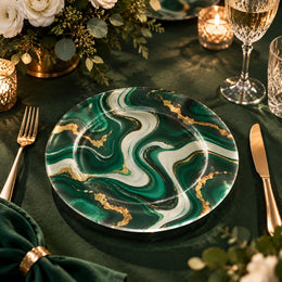 Daily Decorative Charger Plate – Green Marble Gold Vein decorative charger plate on a styled table.