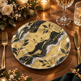 Daily Decorative Charger Plate – Black Gold Marble decorative charger plate on a styled table.
