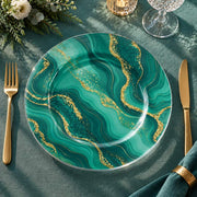 Daily Decorative Charger Plate – Green Marble Gold Sweep decorative charger plate on a styled table.