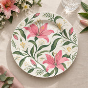 Daily Decorative Charger Plate – Tall Pink Lily Stems decorative charger plate on a styled table.