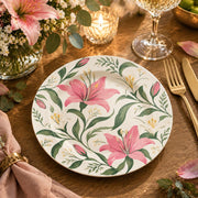 Daily Decorative Charger Plate – Tall Pink Lily Stems decorative charger plate on a styled table.