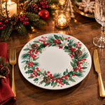 Christmas Decorative Charger Plate – Bell Wreath Ribbon decorative charger plate on a styled table.