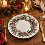 Christmas Decorative Charger Plate – Bell Wreath Ribbon decorative charger plate on a styled table.