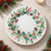 Christmas Decorative Charger Plate – Eucalyptus Wreath decorative charger plate on a styled table.