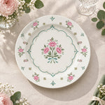 Daily Decorative Charger Plate – Sprig Wreath Pink Centre decorative charger plate on a styled table.