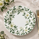 Daily Decorative Charger Plate – Leaf Band White Flower decorative charger plate on a styled table.