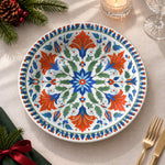 Daily Decorative Charger Plate – Blue Orange Folk Medallion decorative charger plate on a styled table.
