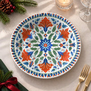 Daily Decorative Charger Plate – Blue Orange Folk Medallion decorative charger plate on a styled table.