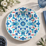 Daily Decorative Charger Plate – Blue White Floral Tile decorative charger plate on a styled table.