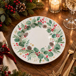 Christmas Decorative Charger Plate – Eucalyptus Wreath decorative charger plate on a styled table.