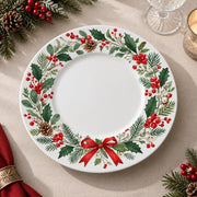 Christmas Decorative Charger Plate – Holly Bow Wreath decorative charger plate on a styled table.