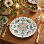 Daily Decorative Charger Plate – Teal Folk Medallion decorative charger plate on a styled table.