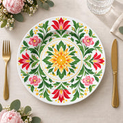 Daily Decorative Charger Plate – Green Red Rosette decorative charger plate on a styled table.