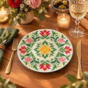 Daily Decorative Charger Plate – Green Red Rosette decorative charger plate on a styled table.