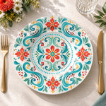 Daily Decorative Charger Plate – Turquoise Pink Medallion decorative charger plate on a styled table.