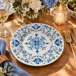 Daily Decorative Charger Plate – Blue White Medallion Tile decorative charger plate on a styled table.