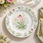 Daily Decorative Charger Plate – Sprig in Pink Green decorative charger plate on a styled table.