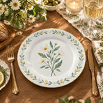 Daily Decorative Charger Plate – Sprig Yellow Bloom decorative charger plate on a styled table.