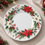 Christmas Decorative Charger Plate – Poinsettia Wreath decorative charger plate on a styled table.