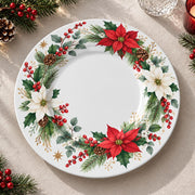 Christmas Decorative Charger Plate – Poinsettia Wreath decorative charger plate on a styled table.