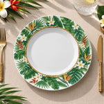 Daily Decorative Charger Plate – Green Leaf Allover White Bloom decorative charger plate on a styled table.
