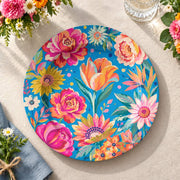 Daily Decorative Charger Plate – Blue Tulip Pink Bloom decorative charger plate on a styled table.