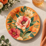 Daily Decorative Charger Plate – Orange Peach Bloom decorative charger plate on a styled table.