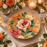 Daily Decorative Charger Plate – Orange Peach Bloom decorative charger plate on a styled table.