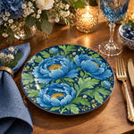 Daily Decorative Charger Plate – Navy Blue Peony Duo decorative charger plate on a styled table.