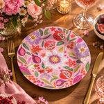 Daily Decorative Charger Plate – Pink Coral Folk Floral decorative charger plate on a styled table.