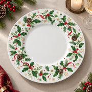 Christmas Decorative Charger Plate – Bauble Pinecone Wreath decorative charger plate on a styled table.