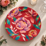 Daily Decorative Charger Plate – Red Rose Blue Bloom decorative charger plate on a styled table.