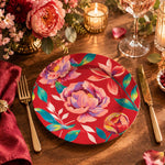 Daily Decorative Charger Plate – Red Rose Blue Bloom decorative charger plate on a styled table.