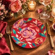 Daily Decorative Charger Plate – Red Rose Blue Bloom decorative charger plate on a styled table.