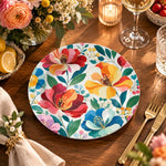 Daily Decorative Charger Plate – Folk Bloom Medley decorative charger plate on a styled table.