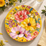 Daily Decorative Charger Plate – Yellow Bloom Mix Field decorative charger plate on a styled table.