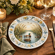 Daily Decorative Charger Plate – Autumn Pond Scene decorative charger plate on a styled table.