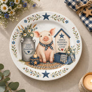 Daily Decorative Charger Plate – Pig Barn Bloom Scene decorative charger plate on a styled table.