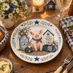 Daily Decorative Charger Plate – Pig Barn Bloom Scene decorative charger plate on a styled table.