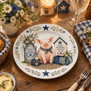 Daily Decorative Charger Plate – Pig Barn Bloom Scene decorative charger plate on a styled table.