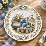 Daily Decorative Charger Plate – Blue Truck Pumpkins decorative charger plate on a styled table.