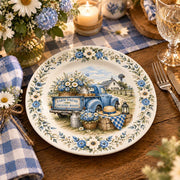 Daily Decorative Charger Plate – Blue Truck Pumpkins decorative charger plate on a styled table.