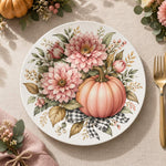 Daily Decorative Charger Plate – Pink Blooms Pumpkin decorative charger plate on a styled table.
