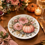 Daily Decorative Charger Plate – Pink Blooms Pumpkin decorative charger plate on a styled table.