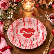 Valentine's Day Decorative Charger Plate – Ribbon Bow Pink decorative charger plate on a styled table.